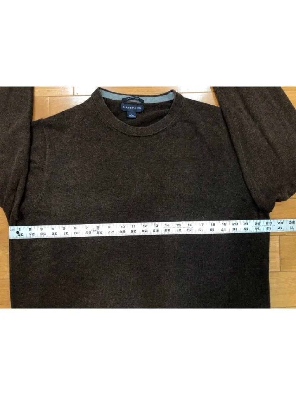 Lands End 100% Supima Cotton Dark Brown Crew Neck Knit Sweater Size L